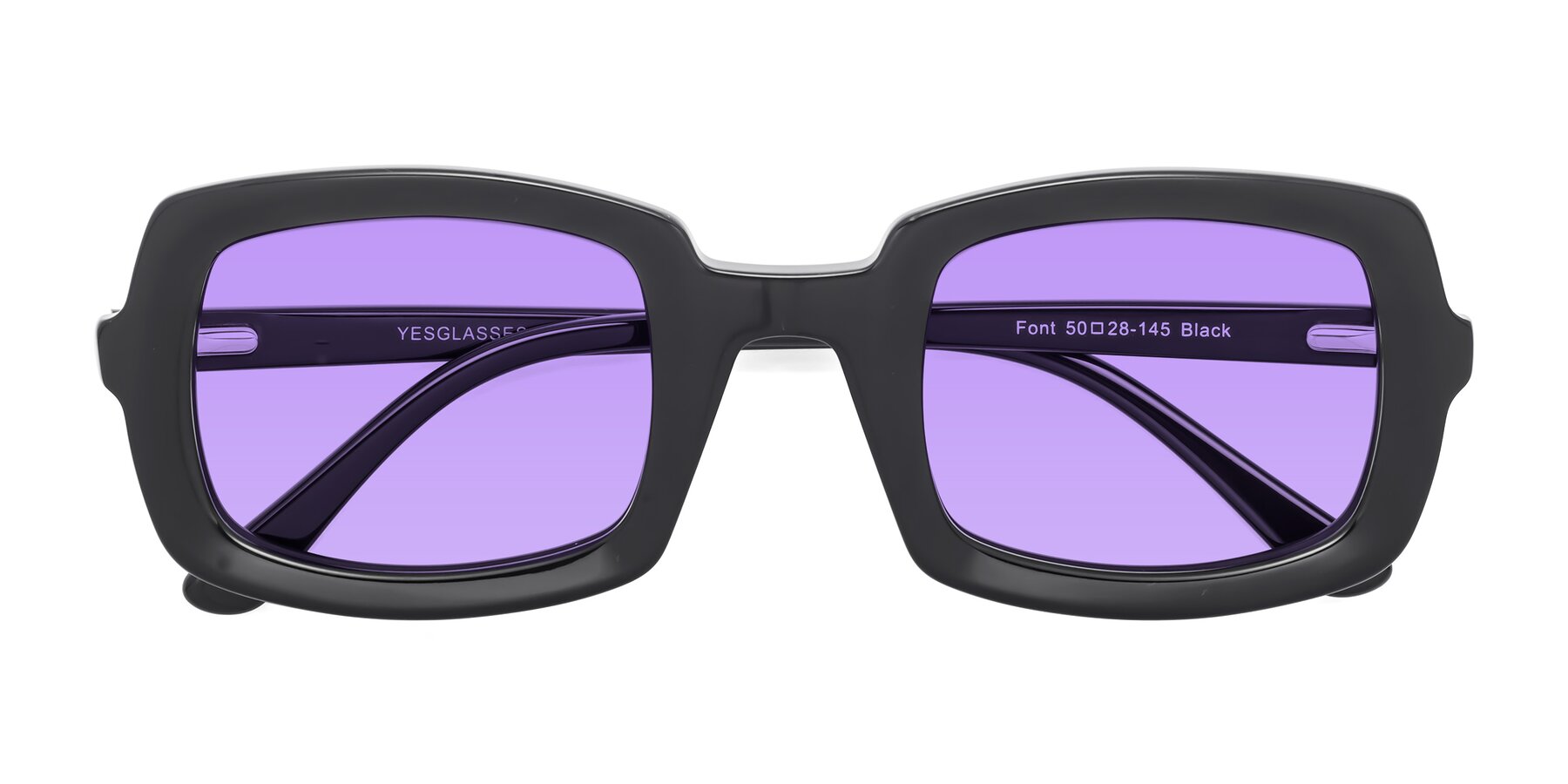 Folded Front of Font in Black with Medium Purple Tinted Lenses