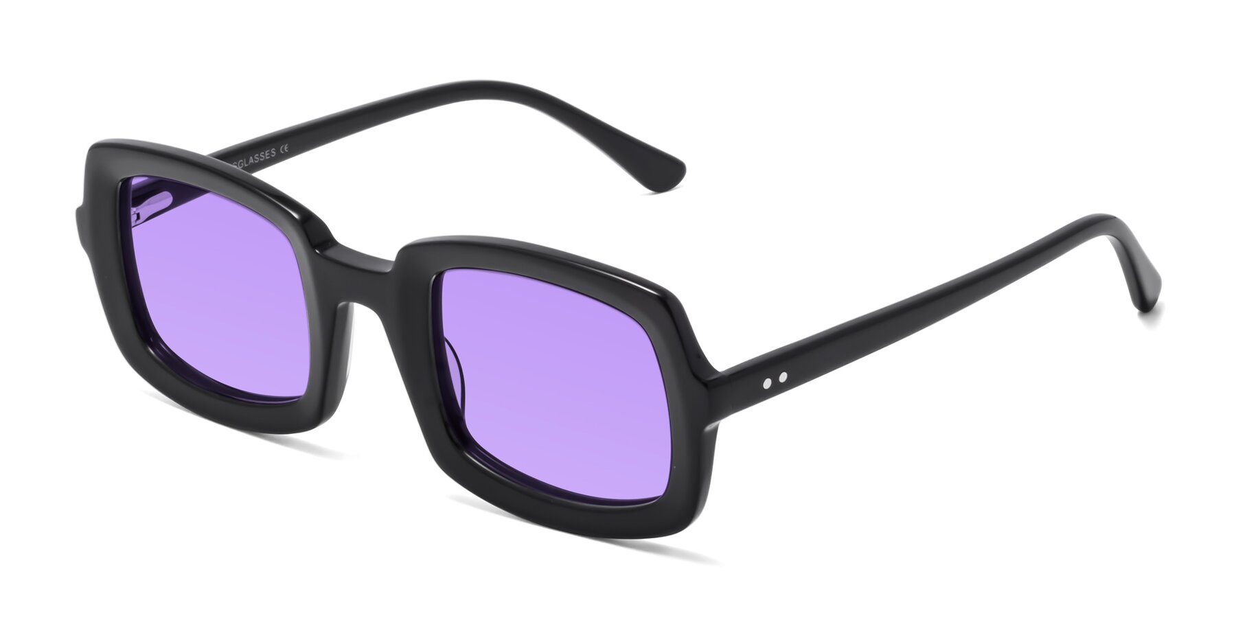 Angle of Font in Black with Medium Purple Tinted Lenses