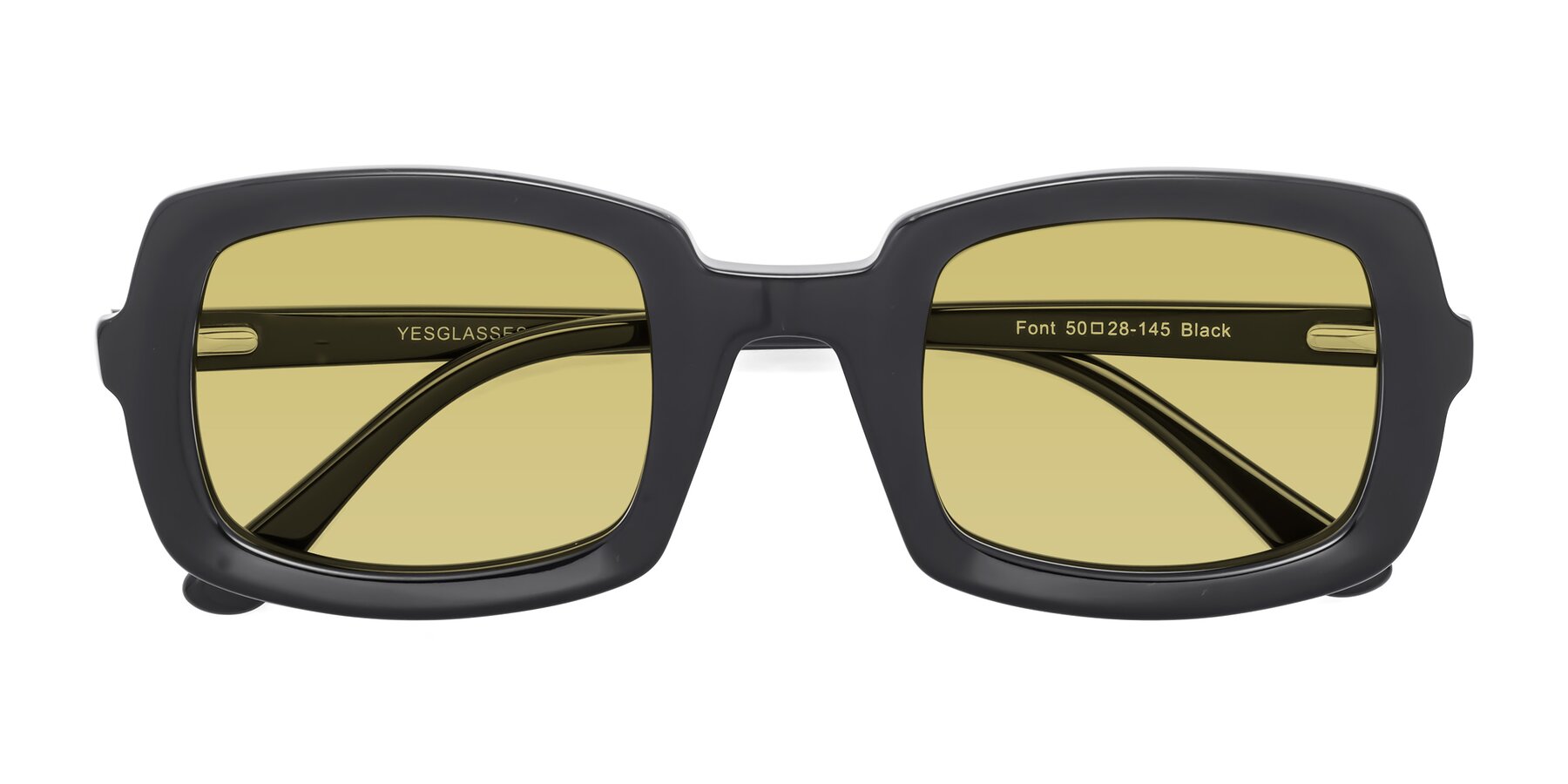 Folded Front of Font in Black with Medium Champagne Tinted Lenses