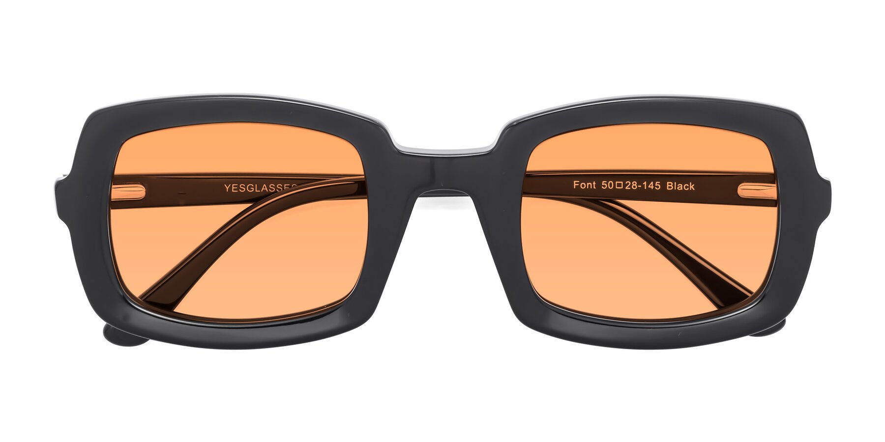 Folded Front of Font in Black with Medium Orange Tinted Lenses