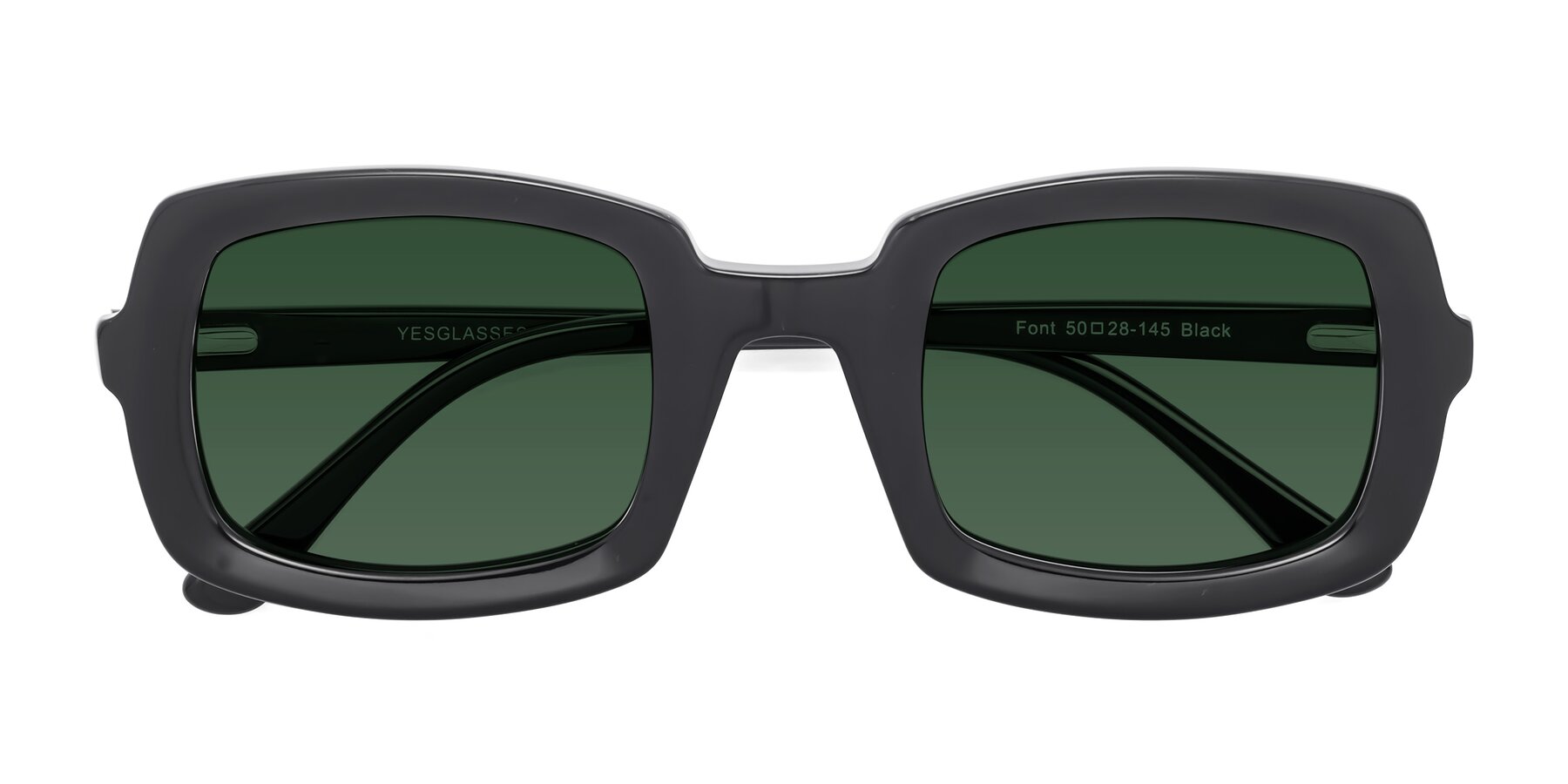 Folded Front of Font in Black with Green Tinted Lenses