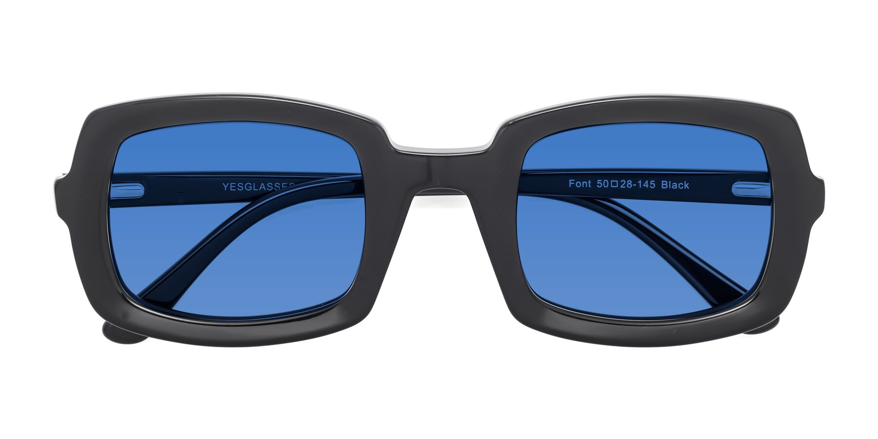 Folded Front of Font in Black with Blue Tinted Lenses