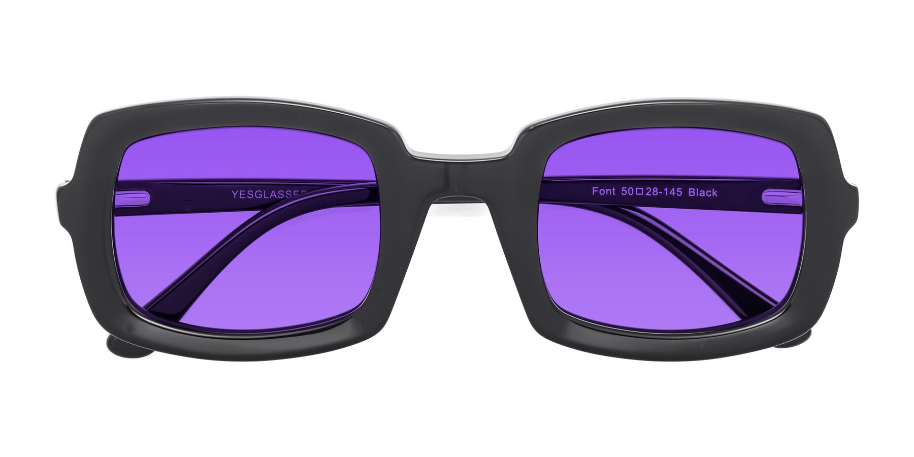 Folded Front of Font in Black with Purple Tinted Lenses