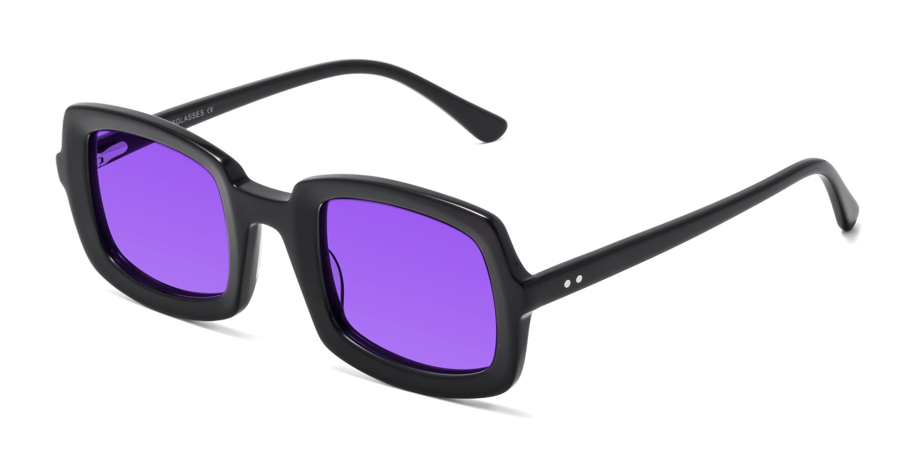 Angle of Font in Black with Purple Tinted Lenses
