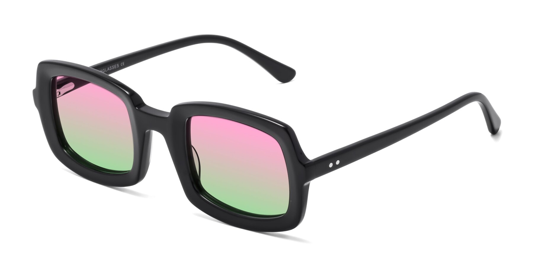 Angle of Font in Black with Pink / Green Gradient Lenses