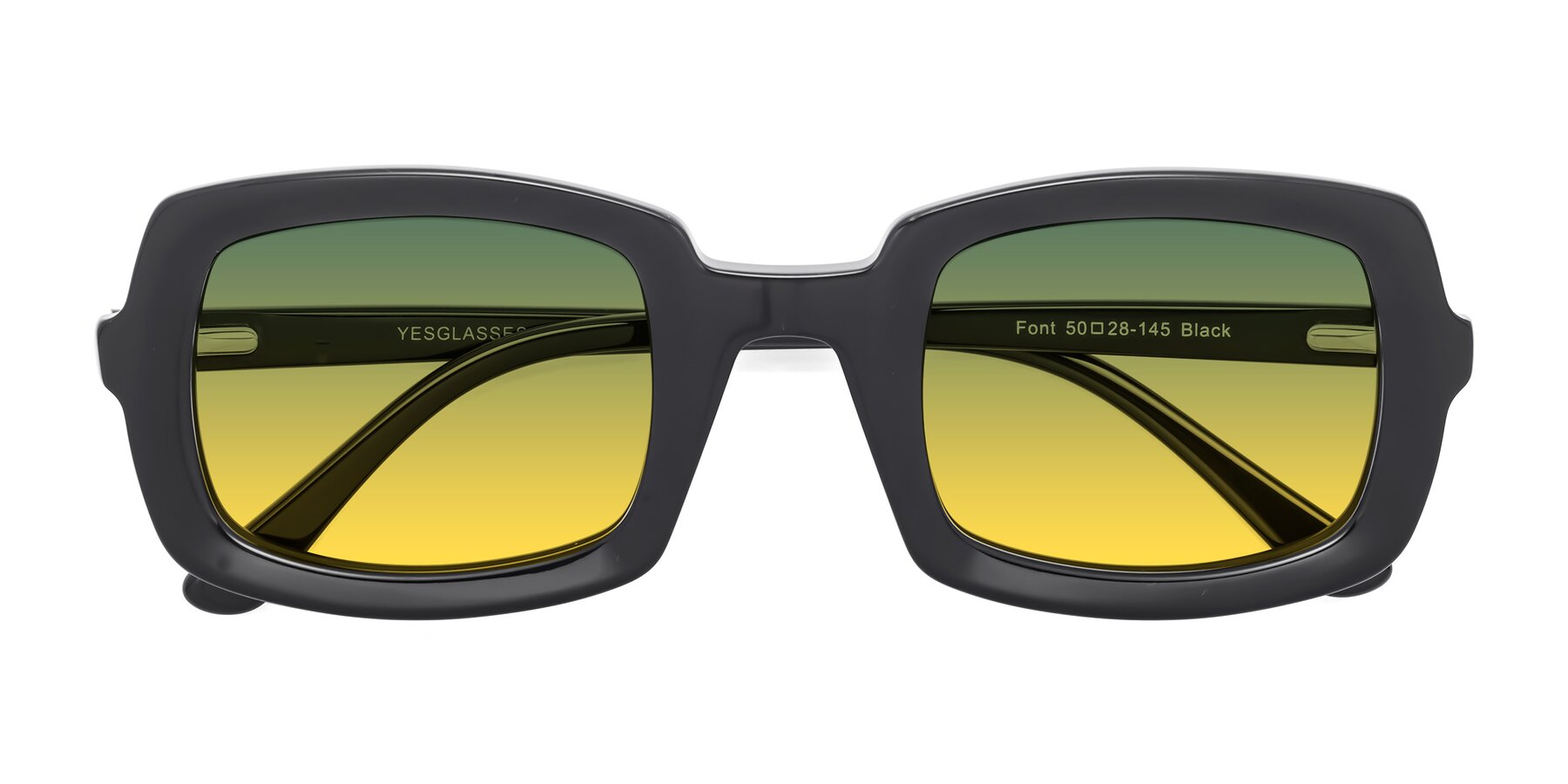 Folded Front of Font in Black with Green / Yellow Gradient Lenses