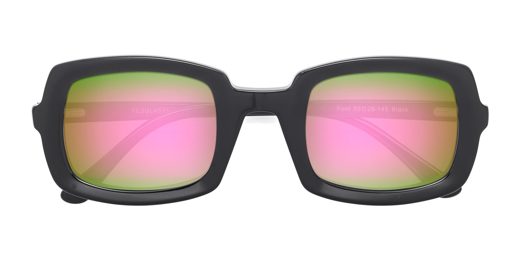 Folded Front of Font in Black with Pink Mirrored Lenses