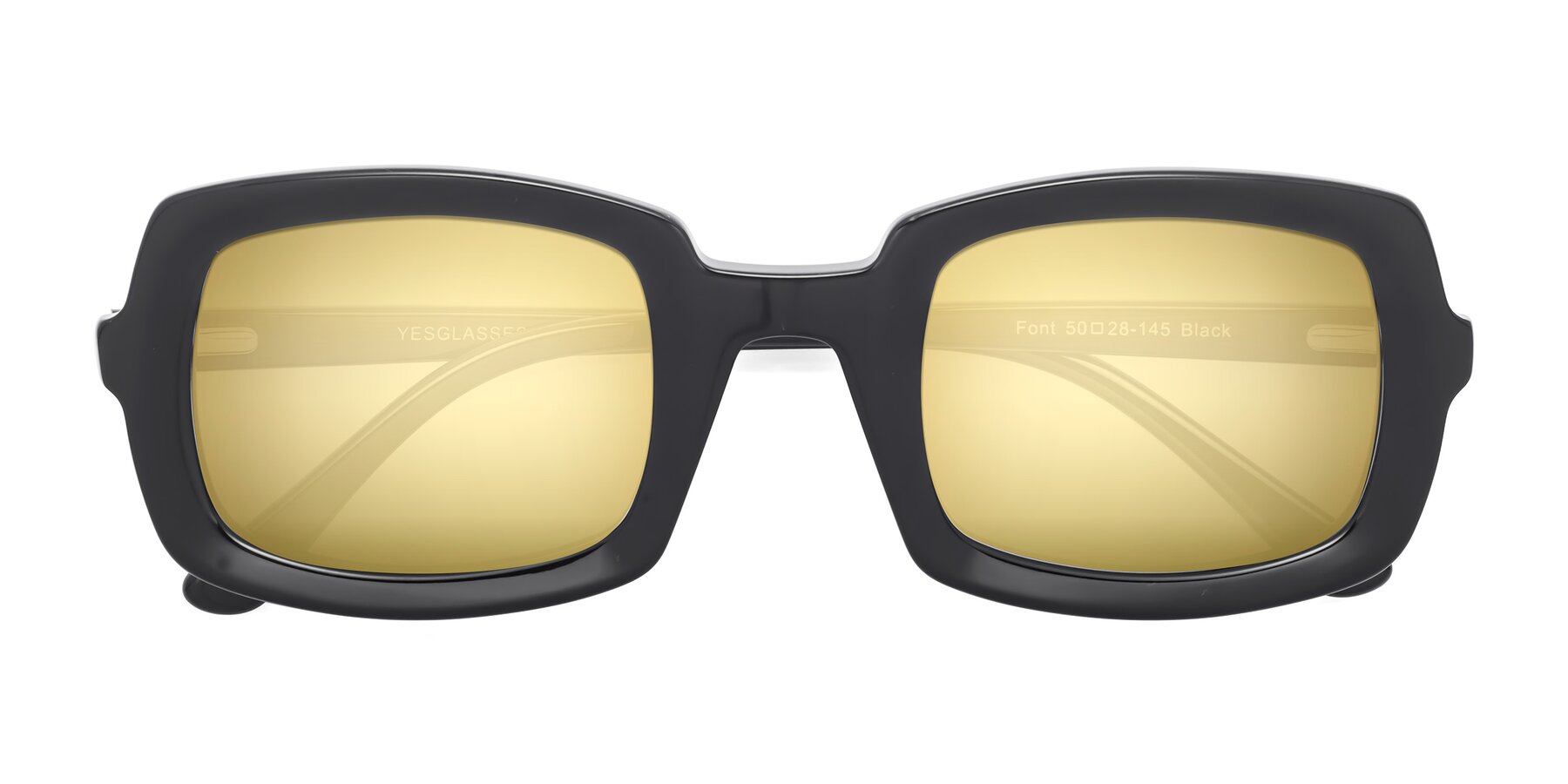Folded Front of Font in Black with Gold Mirrored Lenses