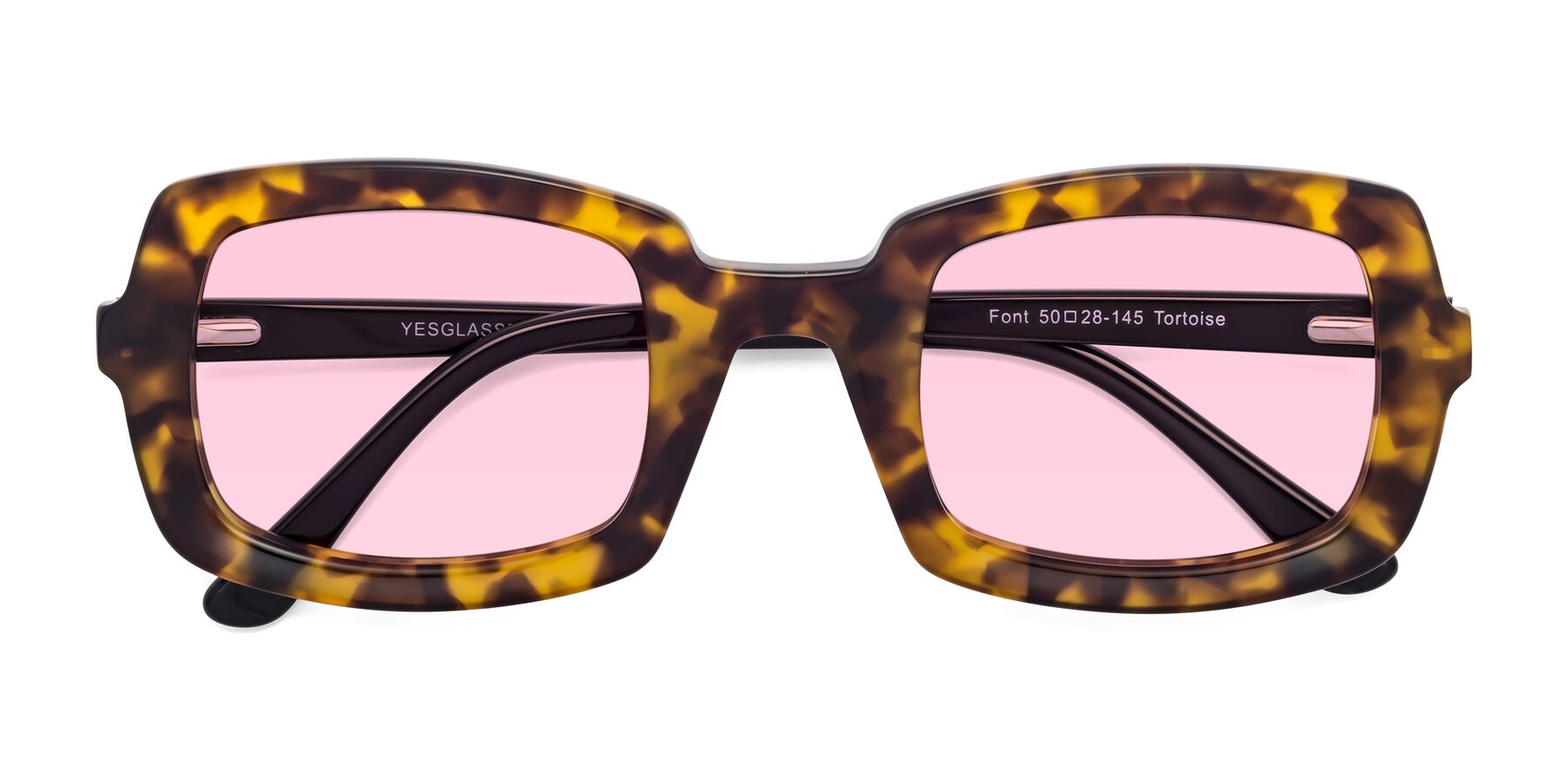 Folded Front of Font in Tortoise with Light Pink Tinted Lenses