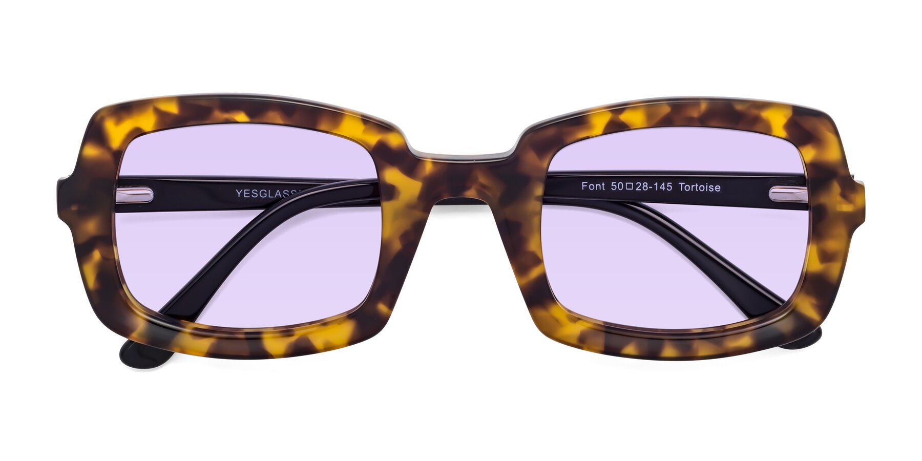 Folded Front of Font in Tortoise with Light Purple Tinted Lenses