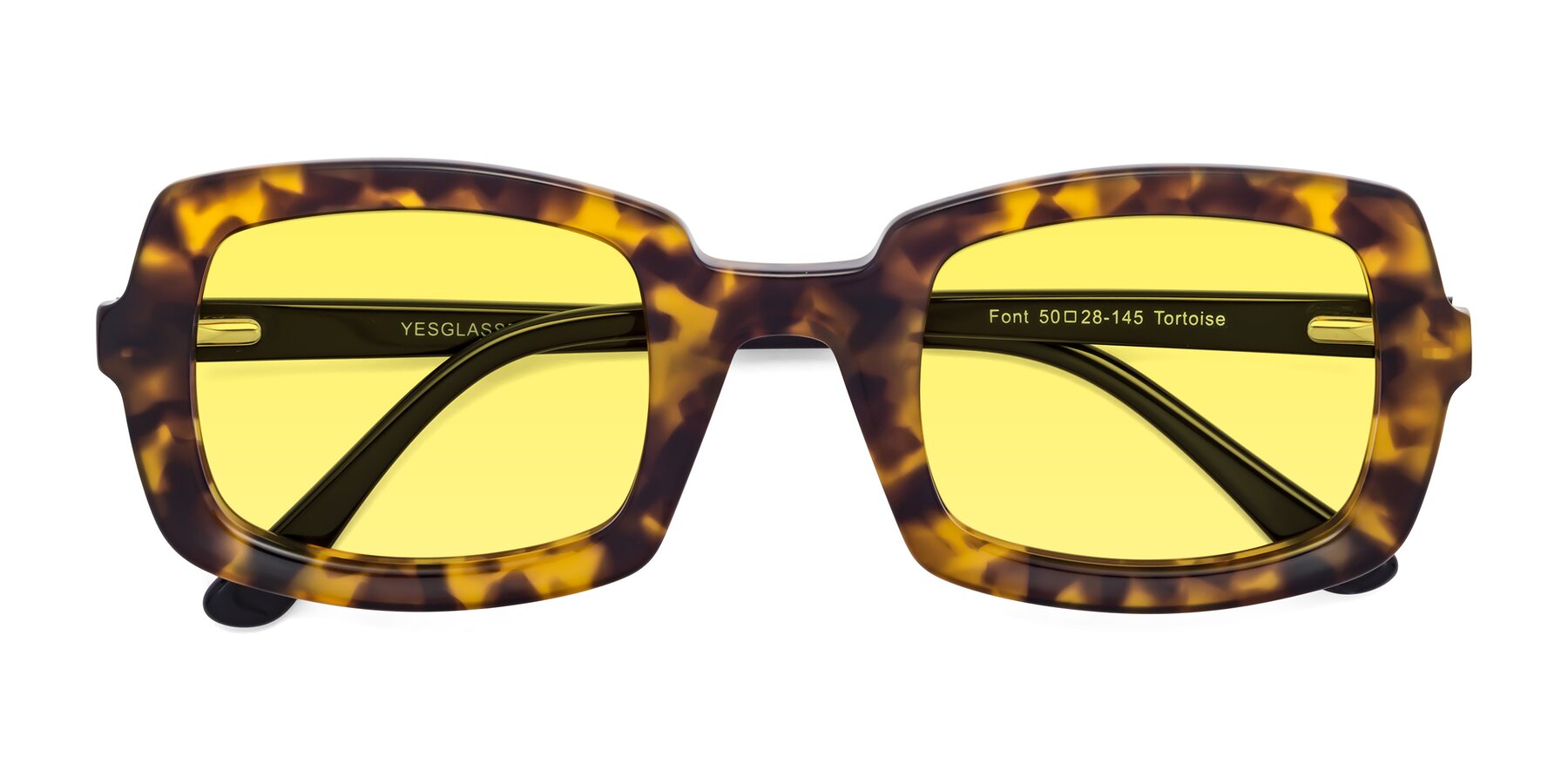 Folded Front of Font in Tortoise with Medium Yellow Tinted Lenses