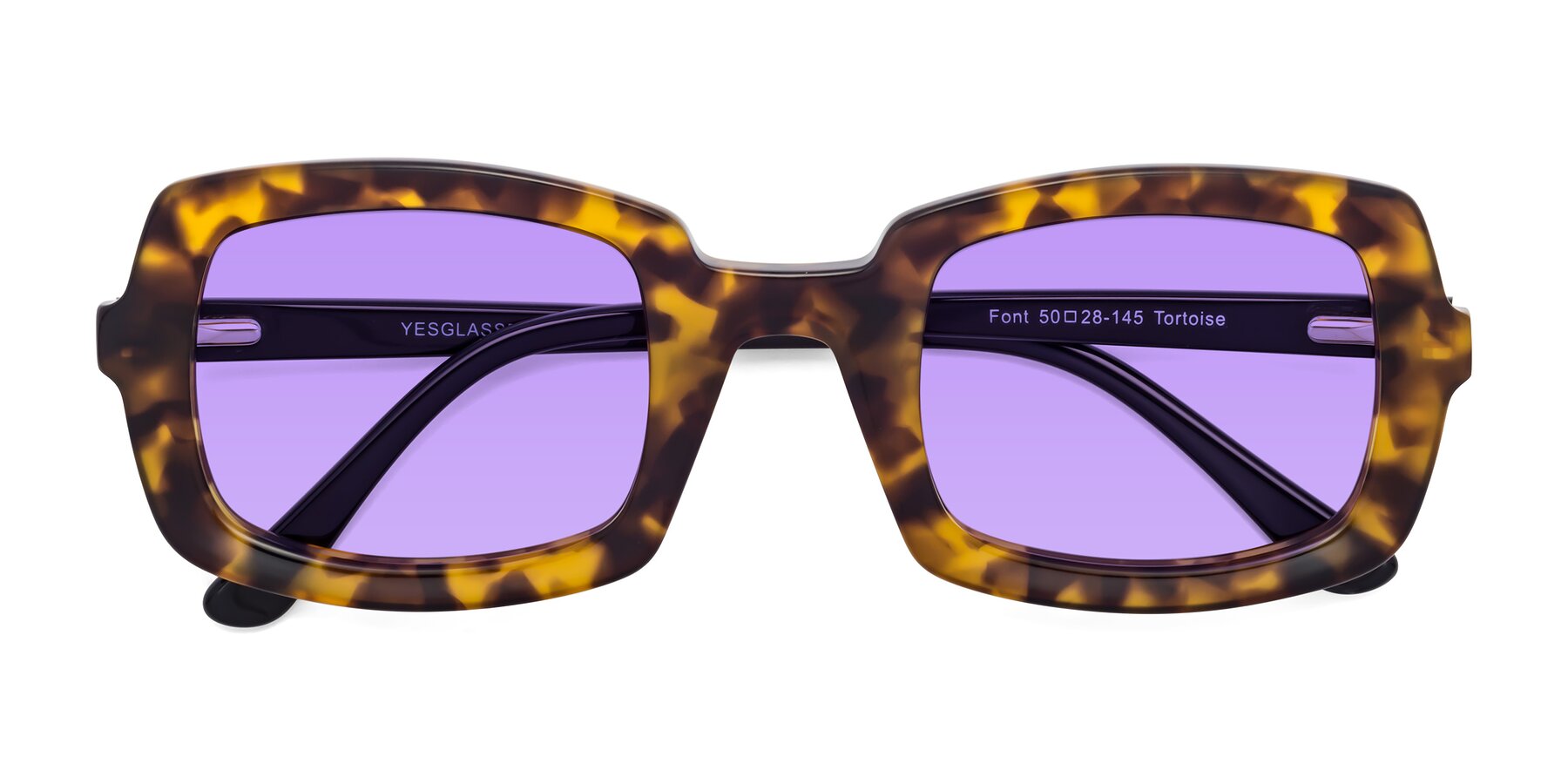 Folded Front of Font in Tortoise with Medium Purple Tinted Lenses