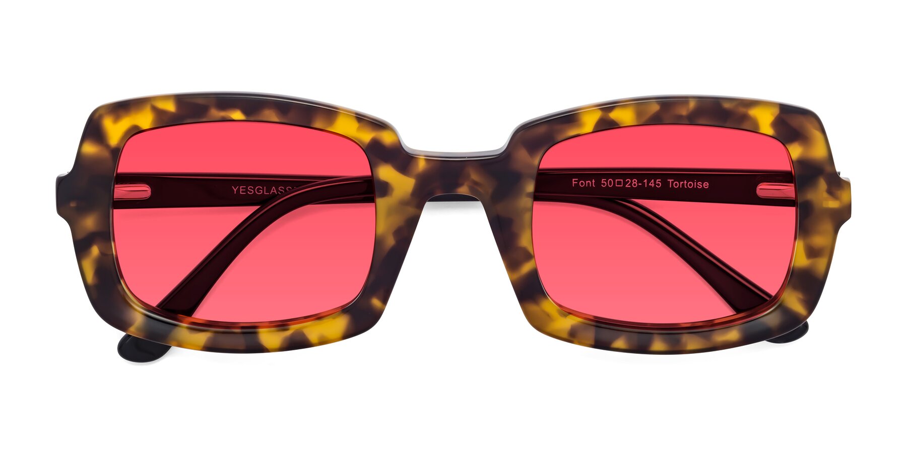 Folded Front of Font in Tortoise with Red Tinted Lenses