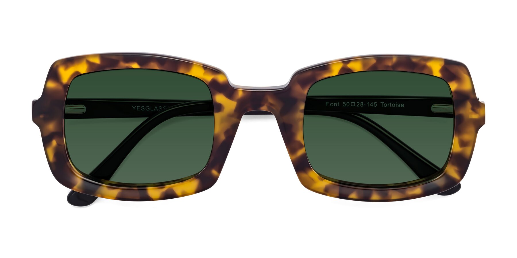 Folded Front of Font in Tortoise with Green Tinted Lenses