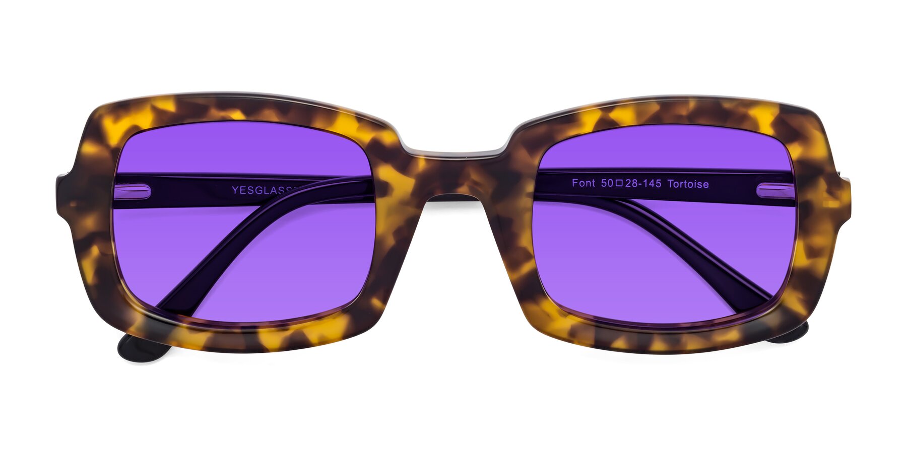 Folded Front of Font in Tortoise with Purple Tinted Lenses