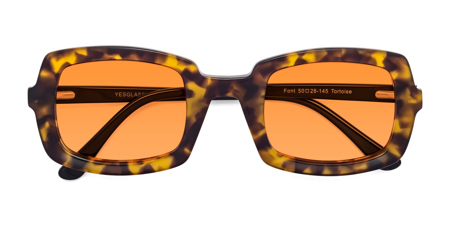 Folded Front of Font in Tortoise with Orange Tinted Lenses