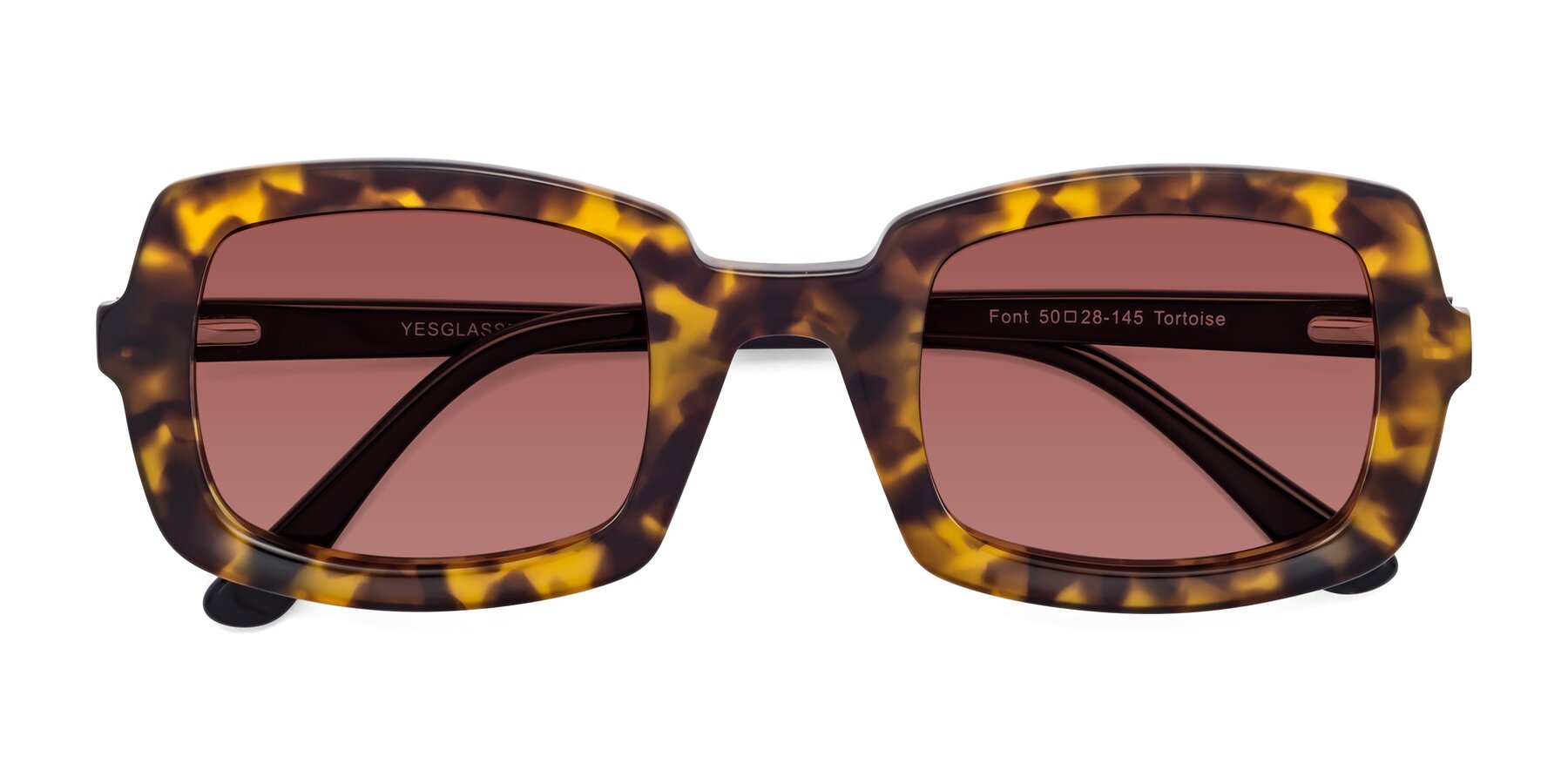 Folded Front of Font in Tortoise with Garnet Tinted Lenses