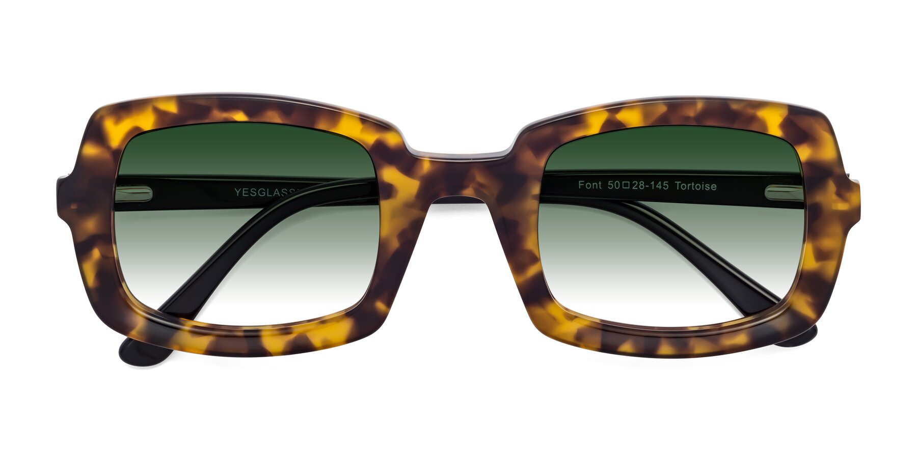 Folded Front of Font in Tortoise with Green Gradient Lenses