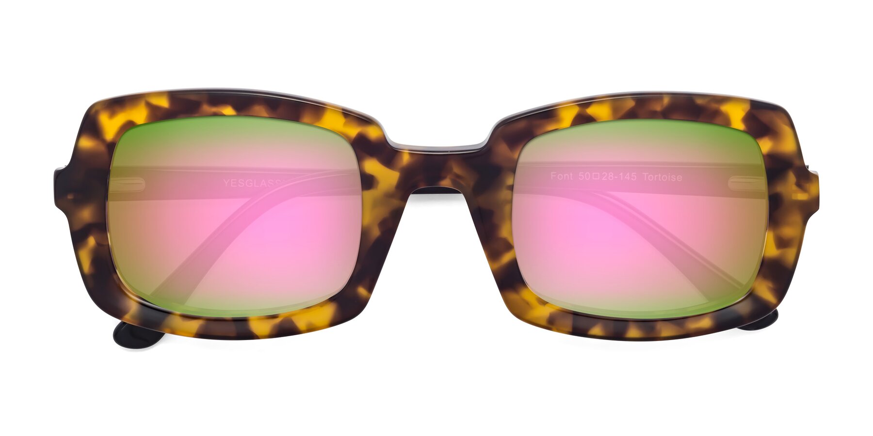 Folded Front of Font in Tortoise with Pink Mirrored Lenses