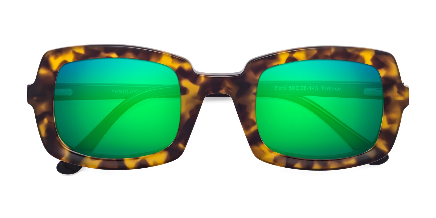 Folded Front of Font in Tortoise with Green Mirrored Lenses