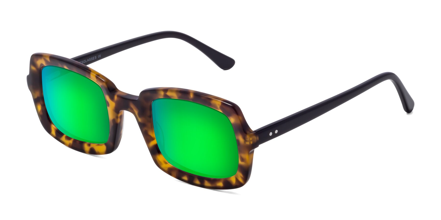 Angle of Font in Tortoise with Green Mirrored Lenses
