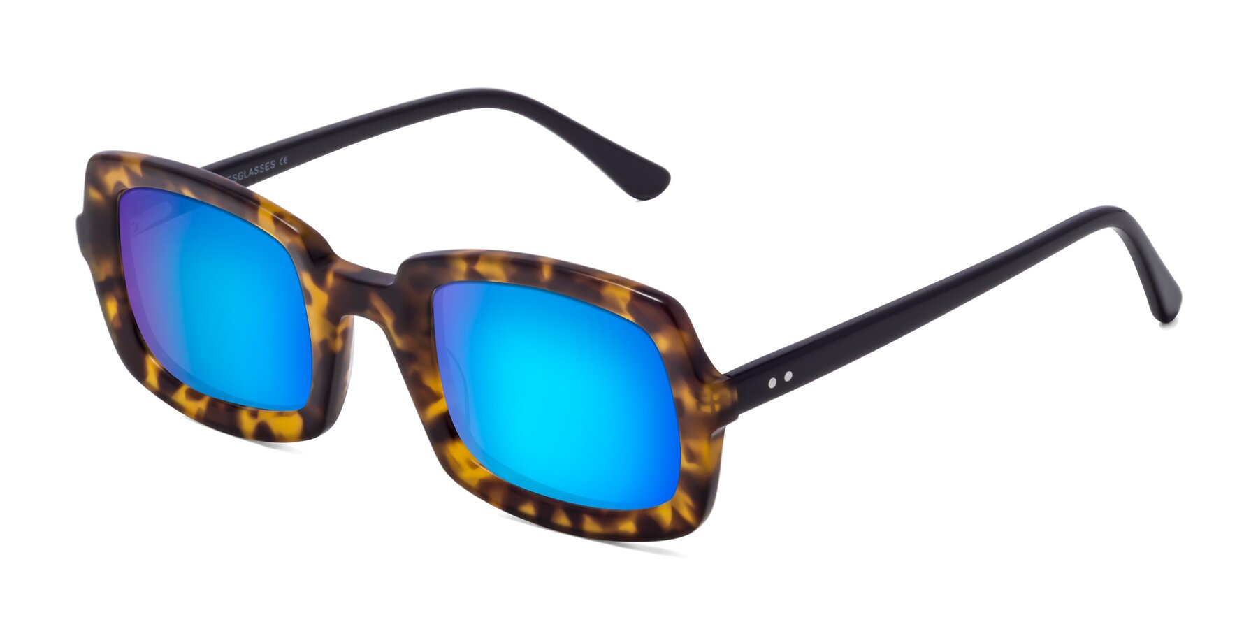 Angle of Font in Tortoise with Blue Mirrored Lenses