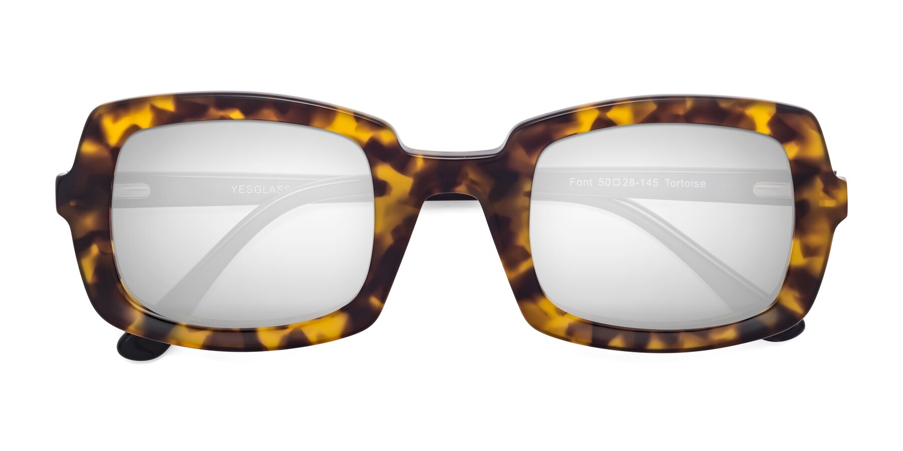 Folded Front of Font in Tortoise with Silver Mirrored Lenses