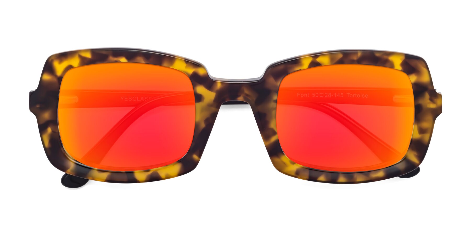Folded Front of Font in Tortoise with Red Gold Mirrored Lenses