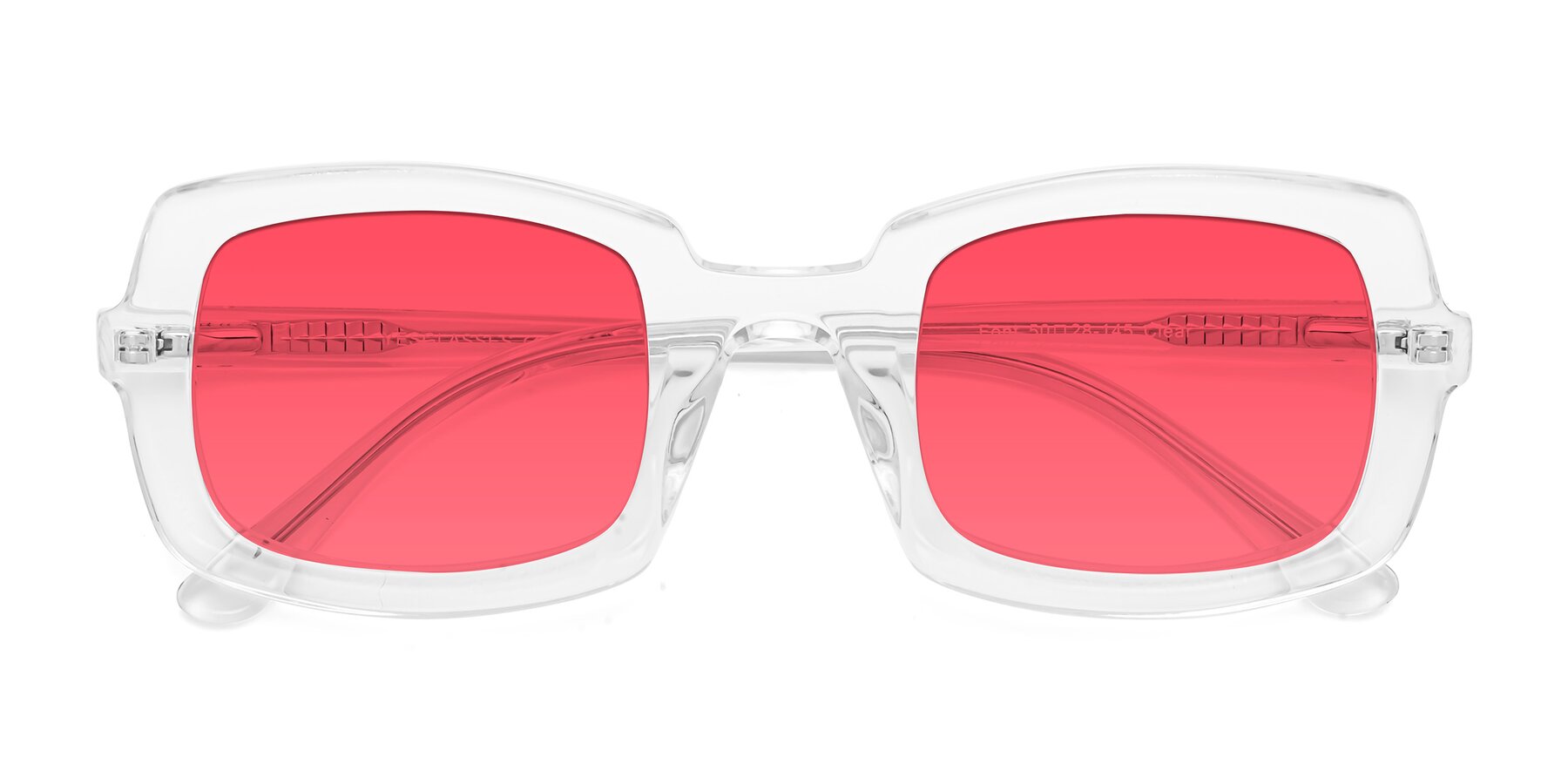 Clear Hipster Oversized Square Tinted Sunglasses with Red Sunwear Lenses
