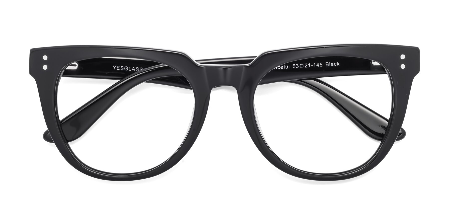 Folded Front of Graceful in Black with Clear Eyeglass Lenses