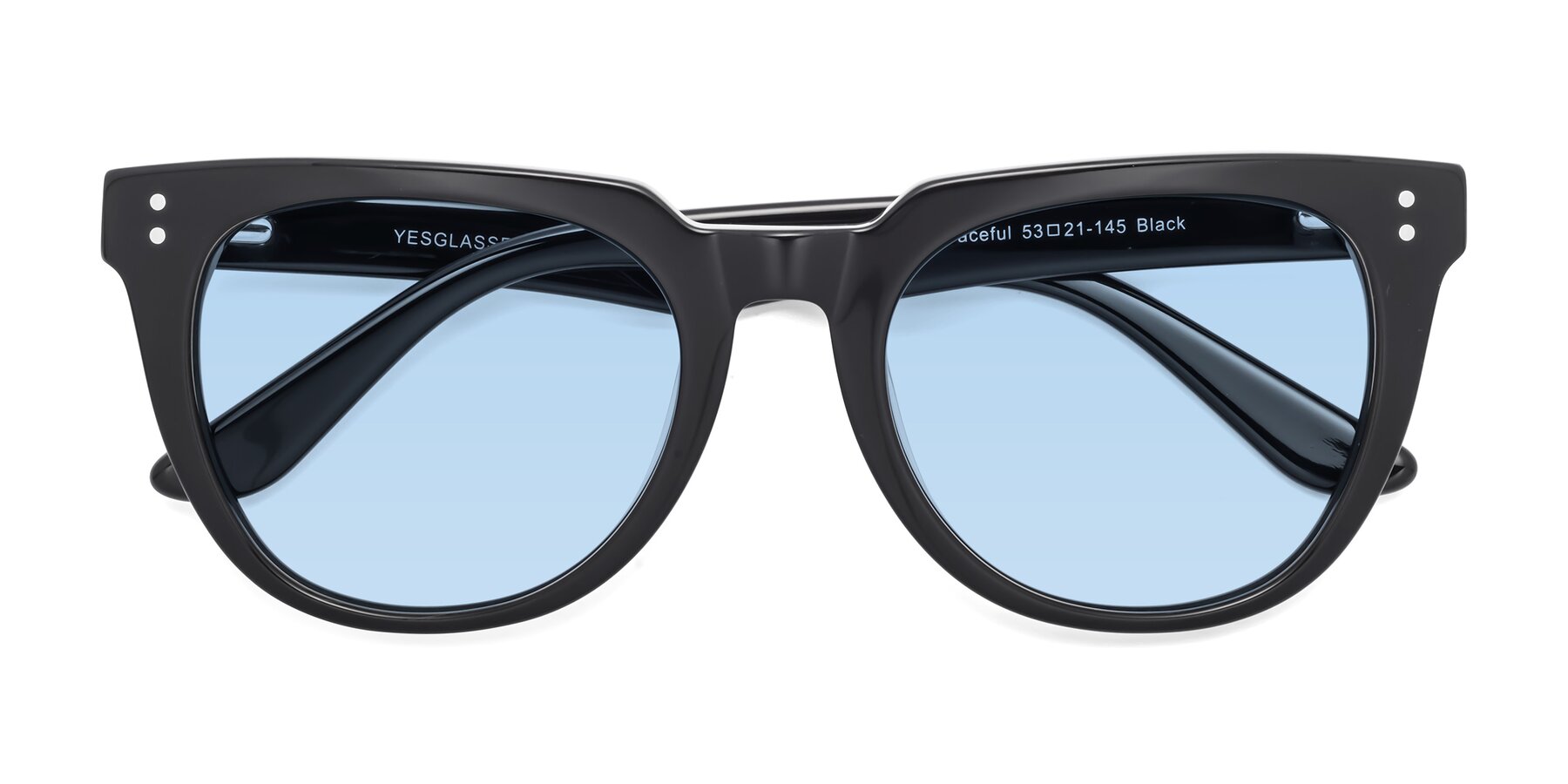 Folded Front of Graceful in Black with Light Blue Tinted Lenses