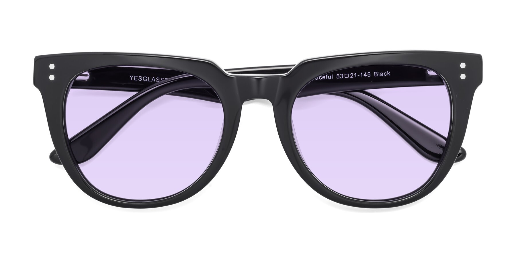 Folded Front of Graceful in Black with Light Purple Tinted Lenses