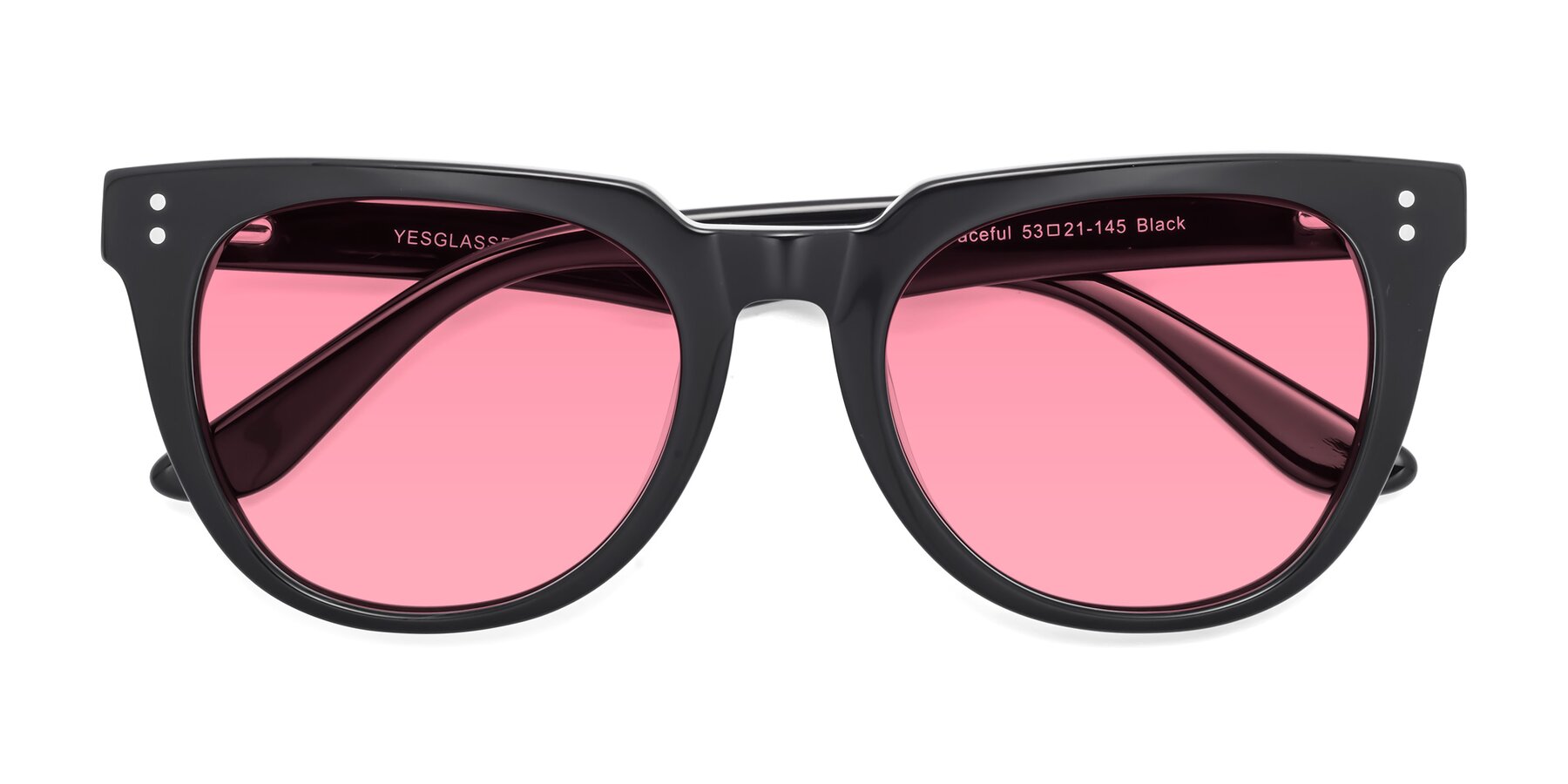 Folded Front of Graceful in Black with Pink Tinted Lenses