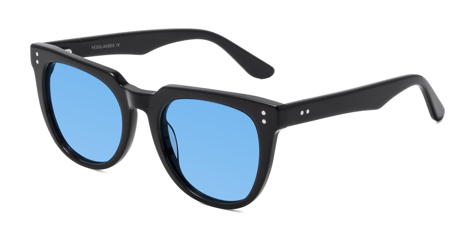 Angle of Graceful in Black with Medium Blue Tinted Lenses