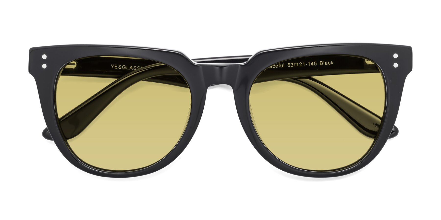Folded Front of Graceful in Black with Medium Champagne Tinted Lenses