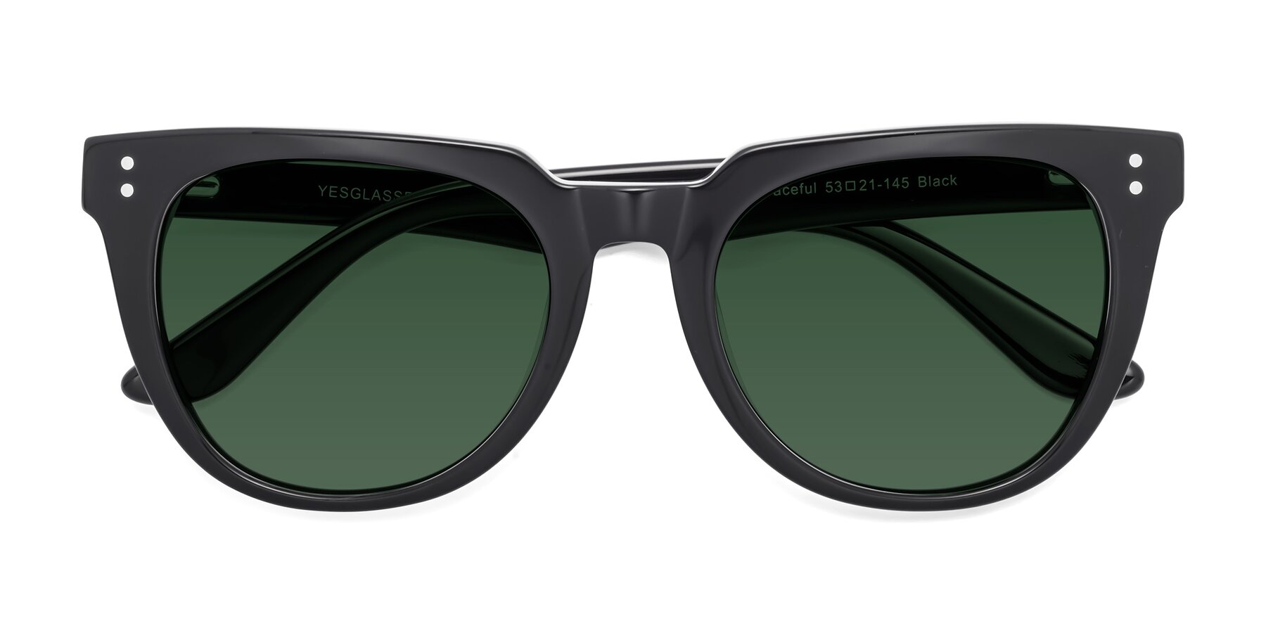 Folded Front of Graceful in Black with Green Tinted Lenses