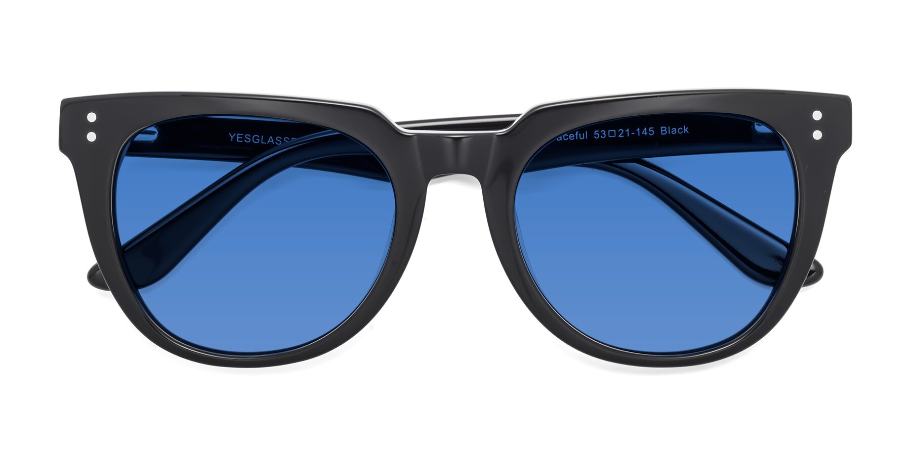 Folded Front of Graceful in Black with Blue Tinted Lenses