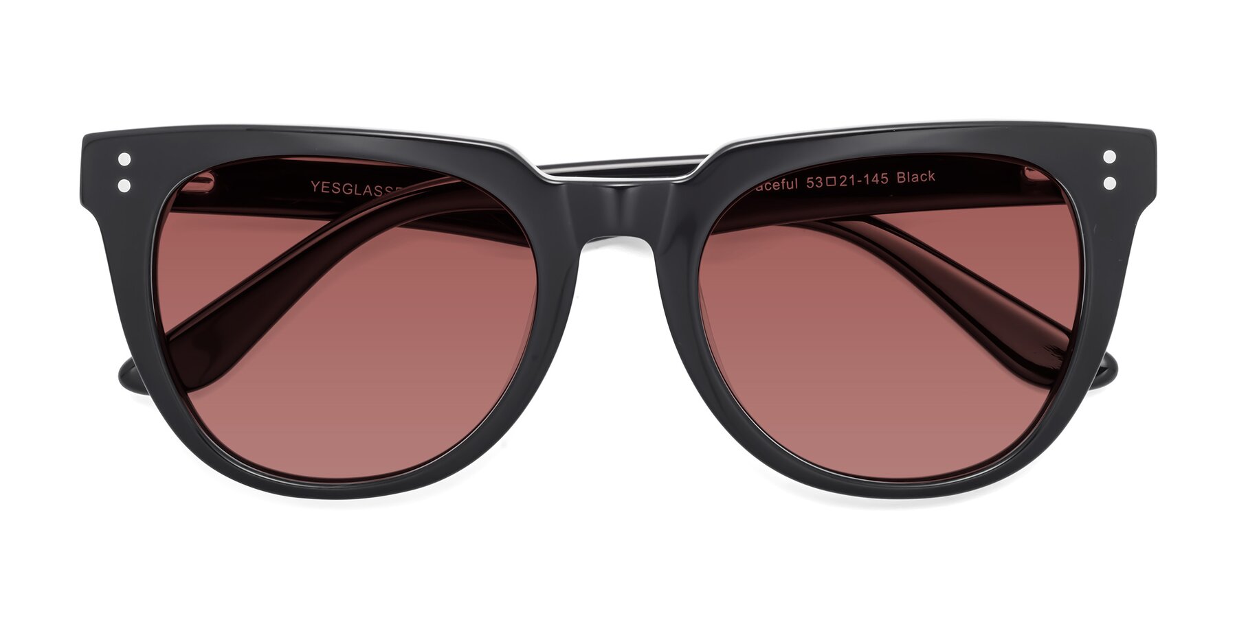 Folded Front of Graceful in Black with Garnet Tinted Lenses