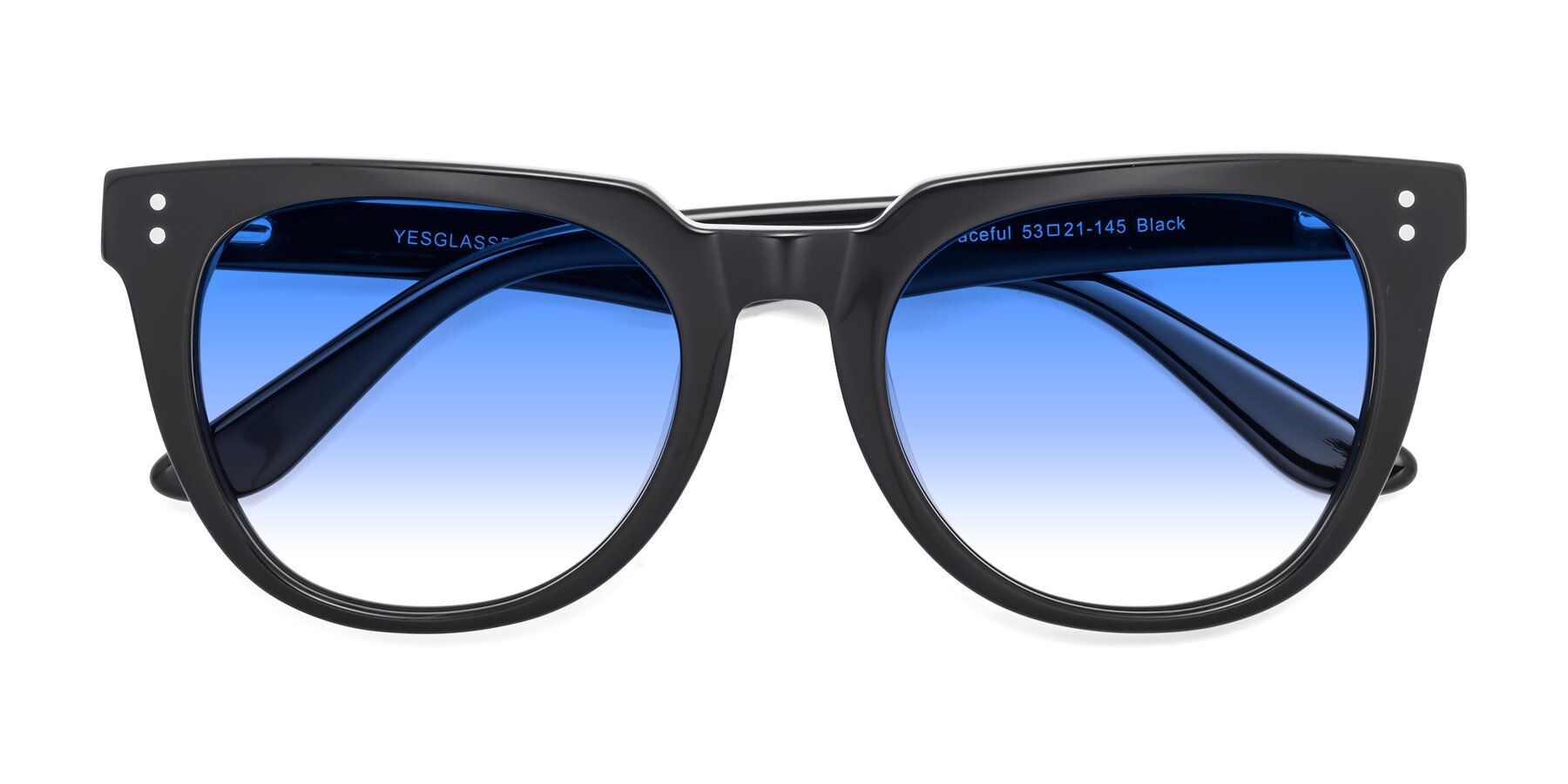 Folded Front of Graceful in Black with Blue Gradient Lenses