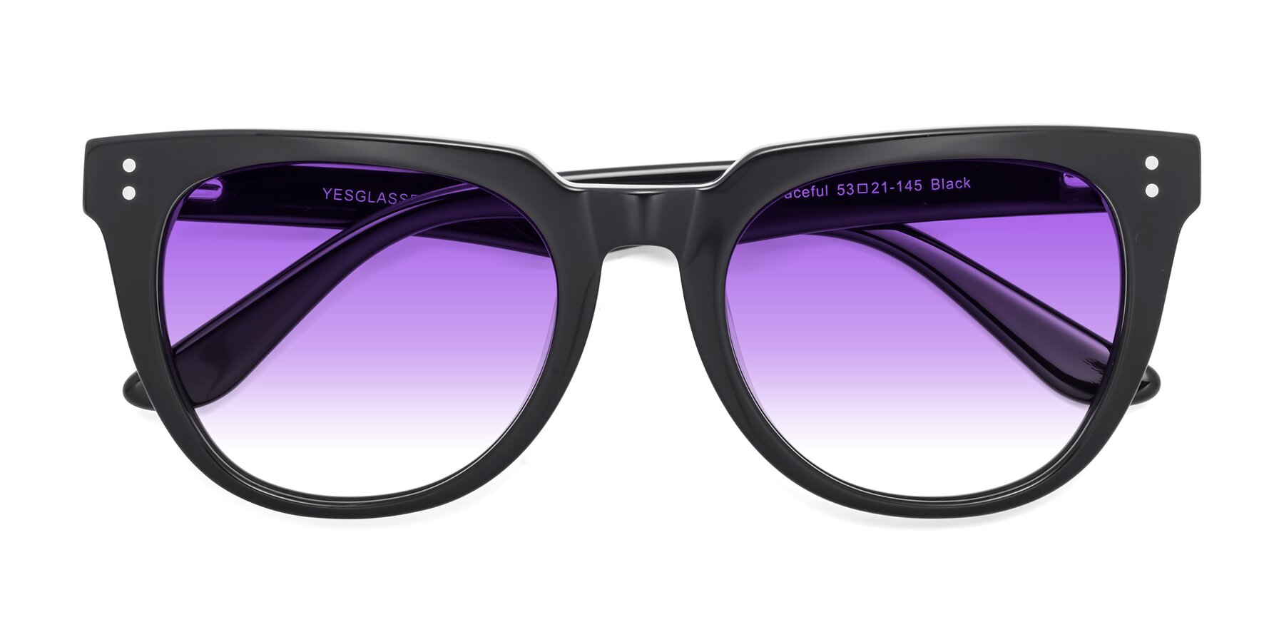 Folded Front of Graceful in Black with Purple Gradient Lenses