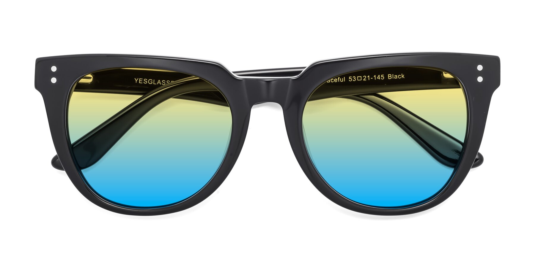 Folded Front of Graceful in Black with Yellow / Blue Gradient Lenses