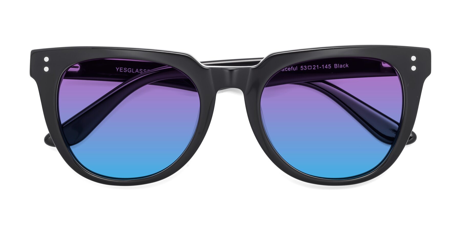 Folded Front of Graceful in Black with Purple / Blue Gradient Lenses