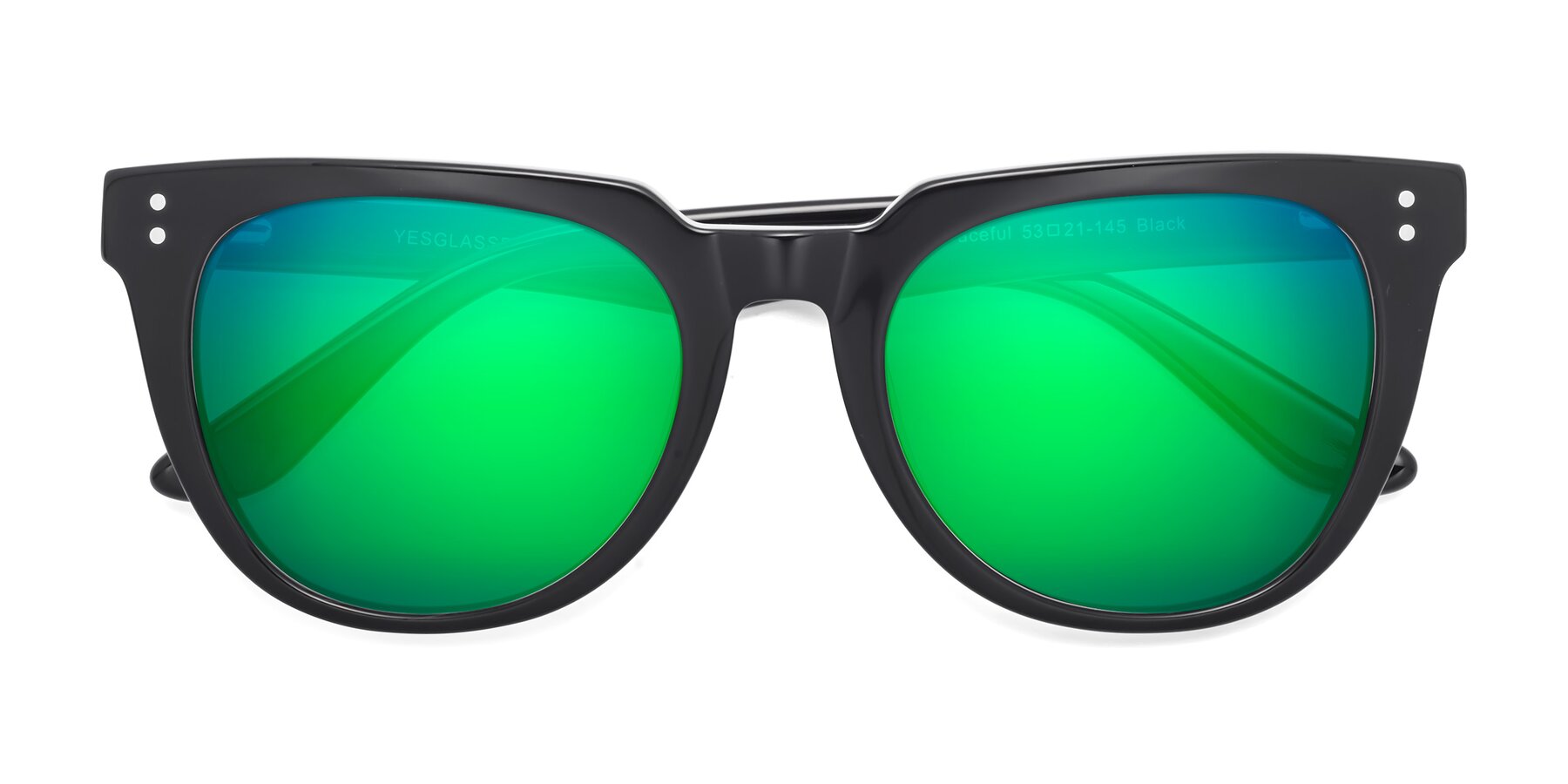 Folded Front of Graceful in Black with Green Mirrored Lenses