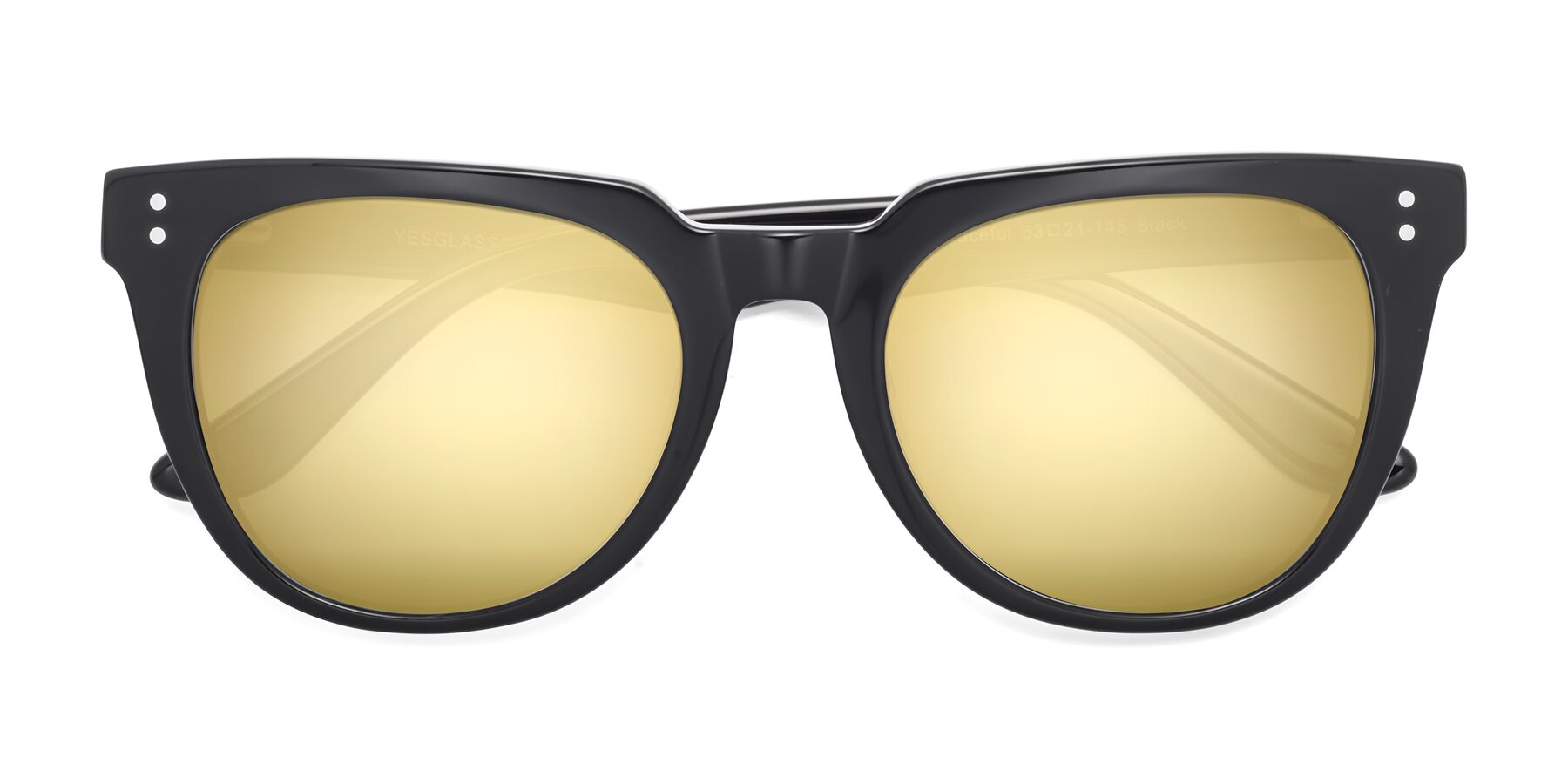 Folded Front of Graceful in Black with Gold Mirrored Lenses