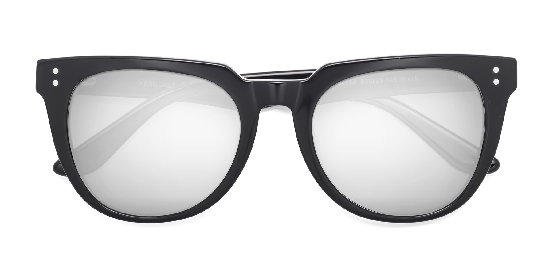 Folded Front of Graceful in Black with Silver Mirrored Lenses