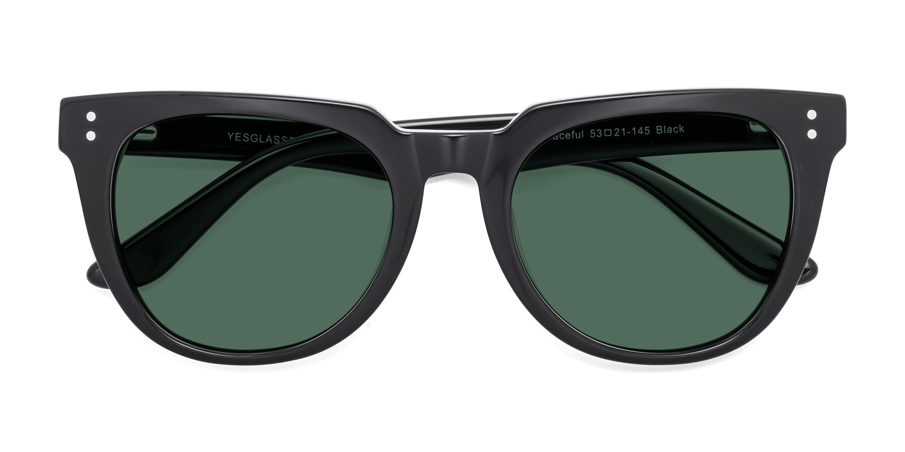 Folded Front of Graceful in Black with Green Polarized Lenses