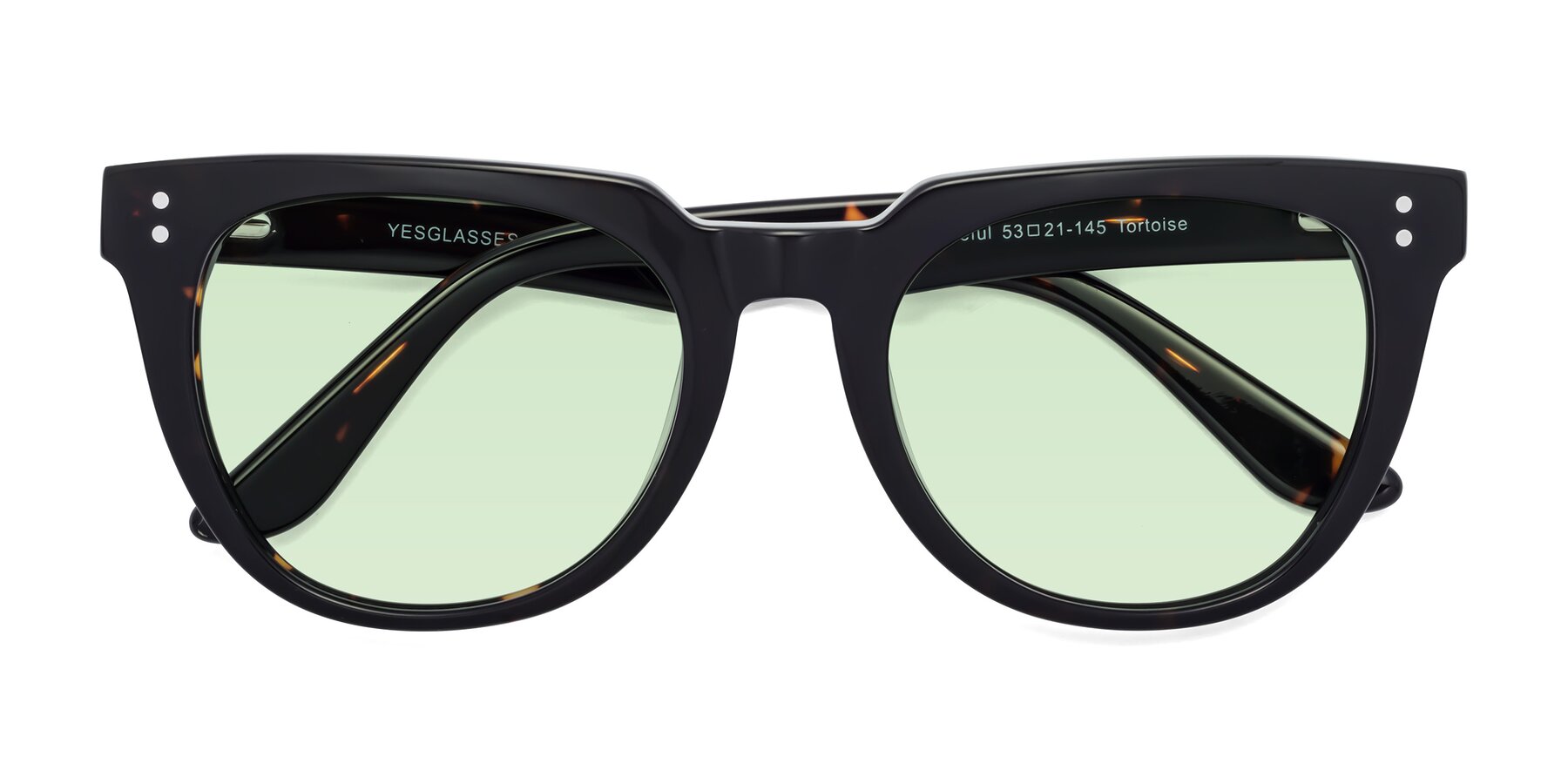 Folded Front of Graceful in Tortoise with Light Green Tinted Lenses