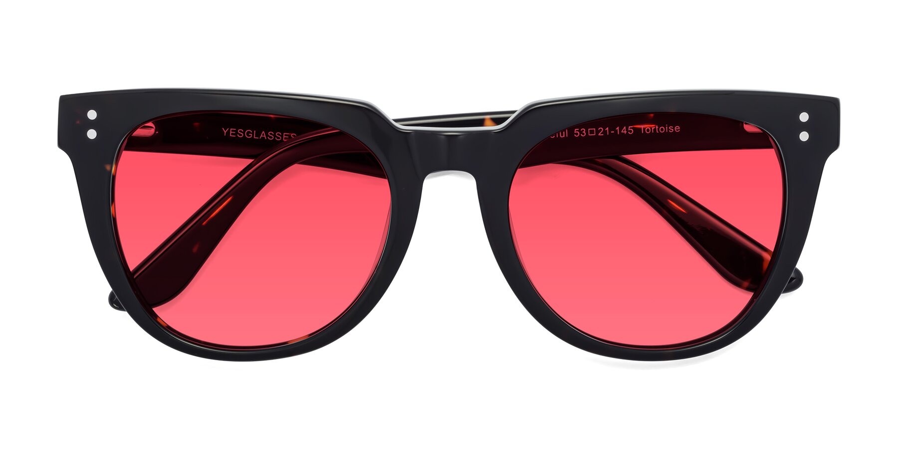 Folded Front of Graceful in Tortoise with Red Tinted Lenses