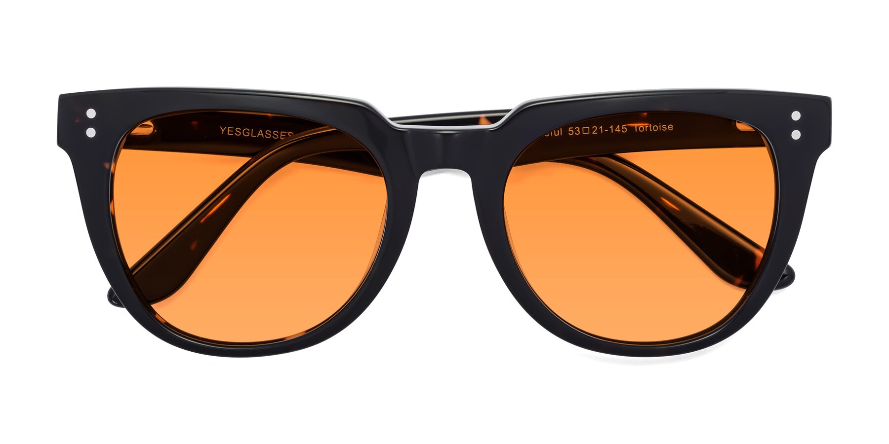 Folded Front of Graceful in Tortoise with Orange Tinted Lenses