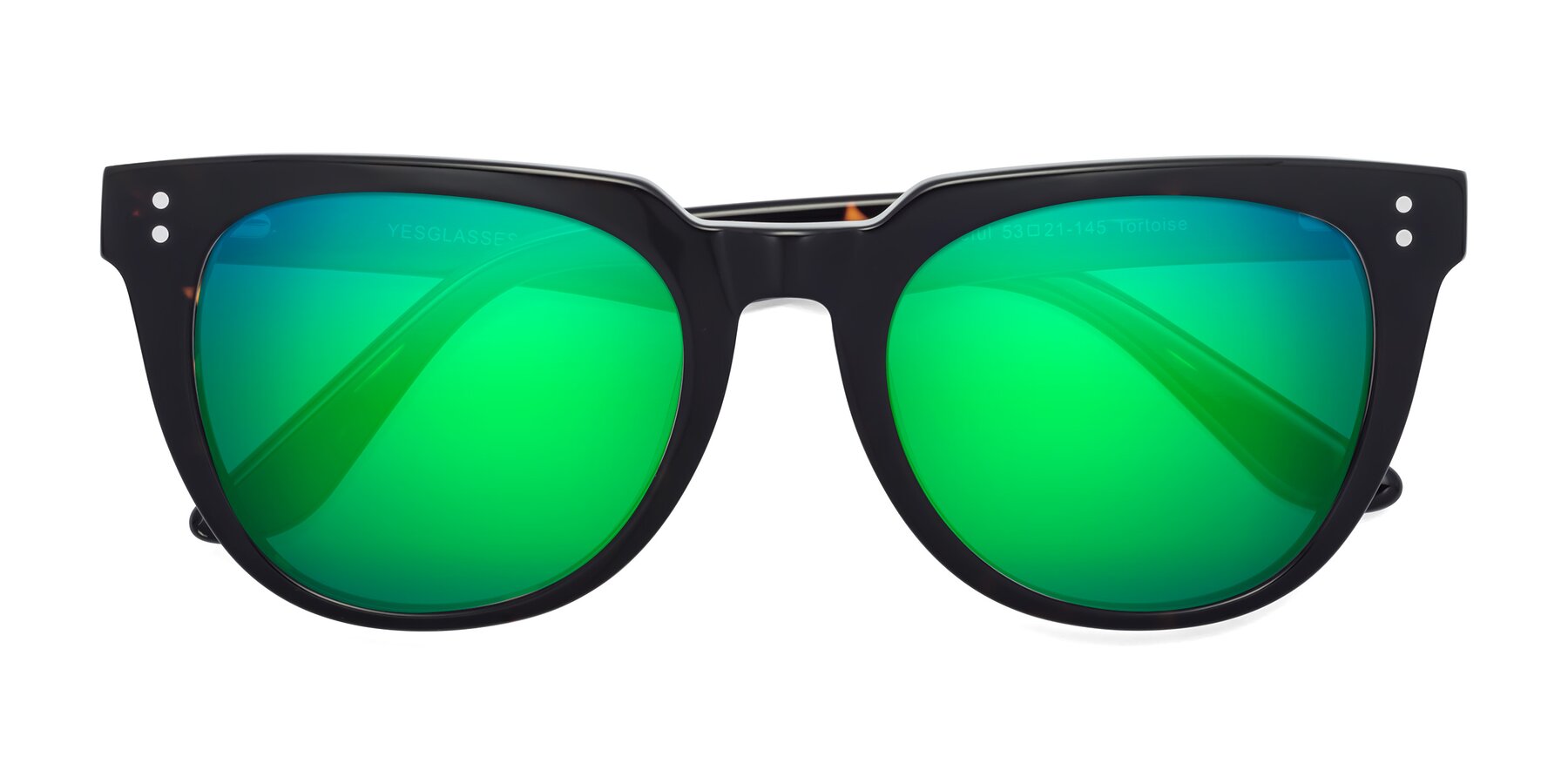Folded Front of Graceful in Tortoise with Green Mirrored Lenses